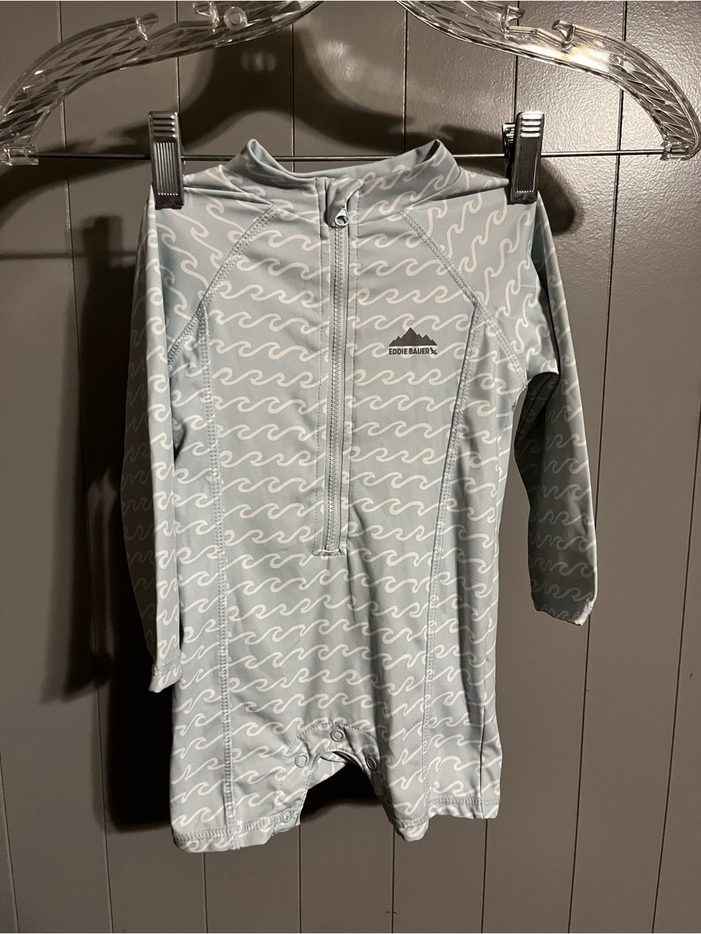 Eddie Bauer light blue waves print rashguard swimsuit